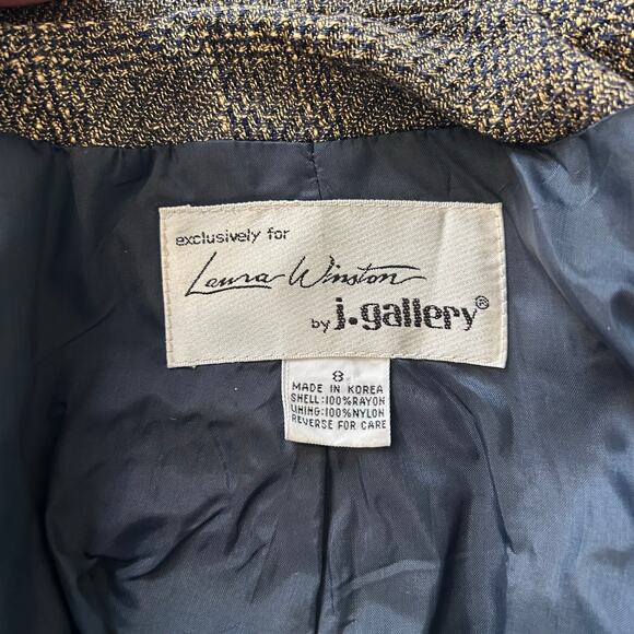 Vintage 80s Leana Winston Skirt Suit Set Brown Tweed Blazer & Skirt Size 8 - Picture 5 of 9